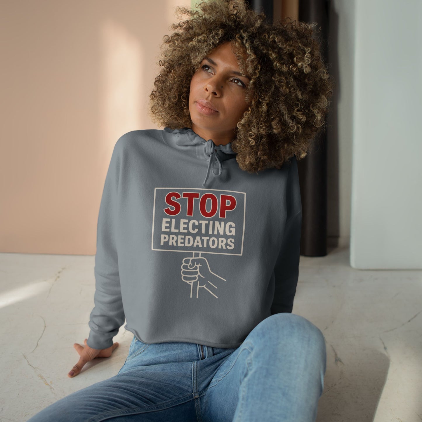 Stop Electing Predators – Unisex Cropped Protest Hoodie (Size XS-L)