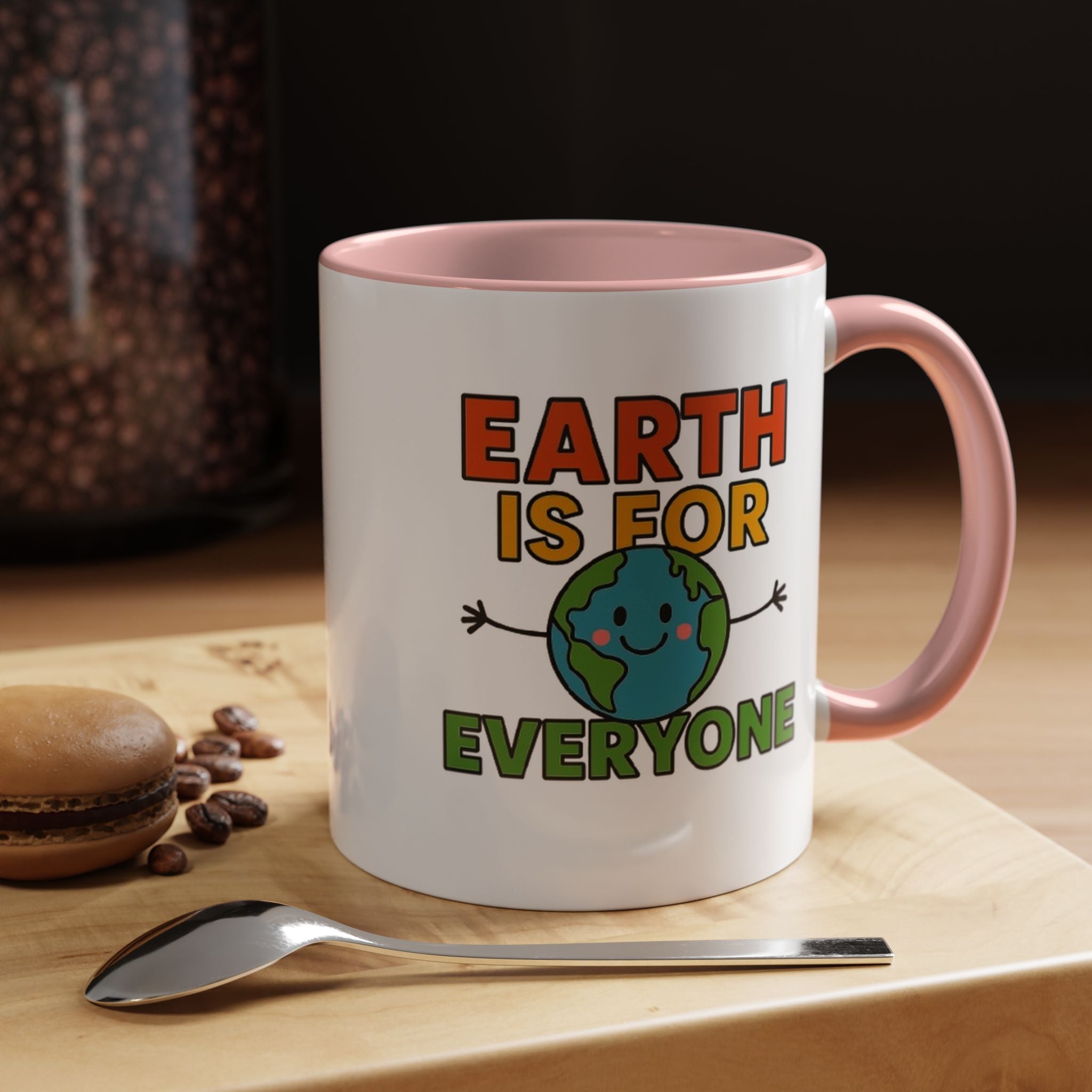 Earth is for Everyone — 11oz — Pink - accent — angled lifestyle