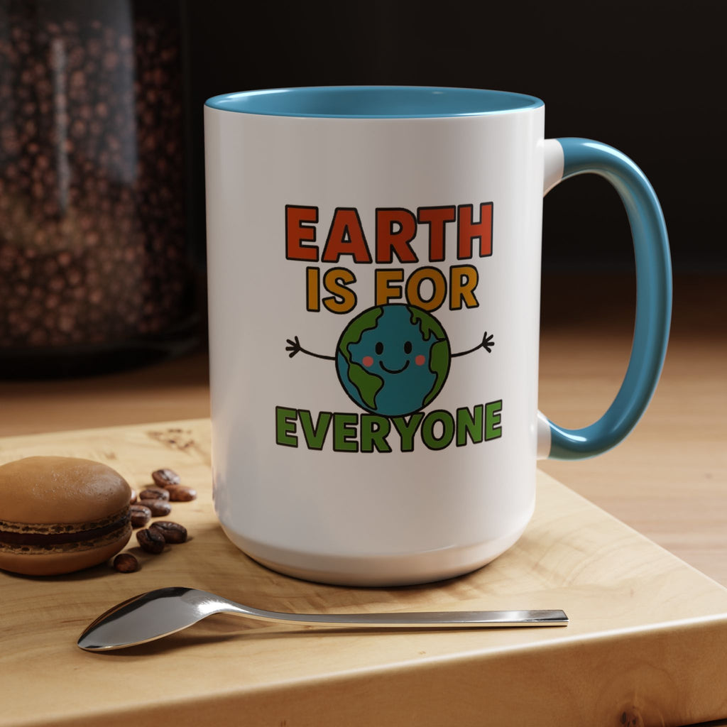 Earth is for Everyone — 15oz — Light Blue - accent — angled lifestyle