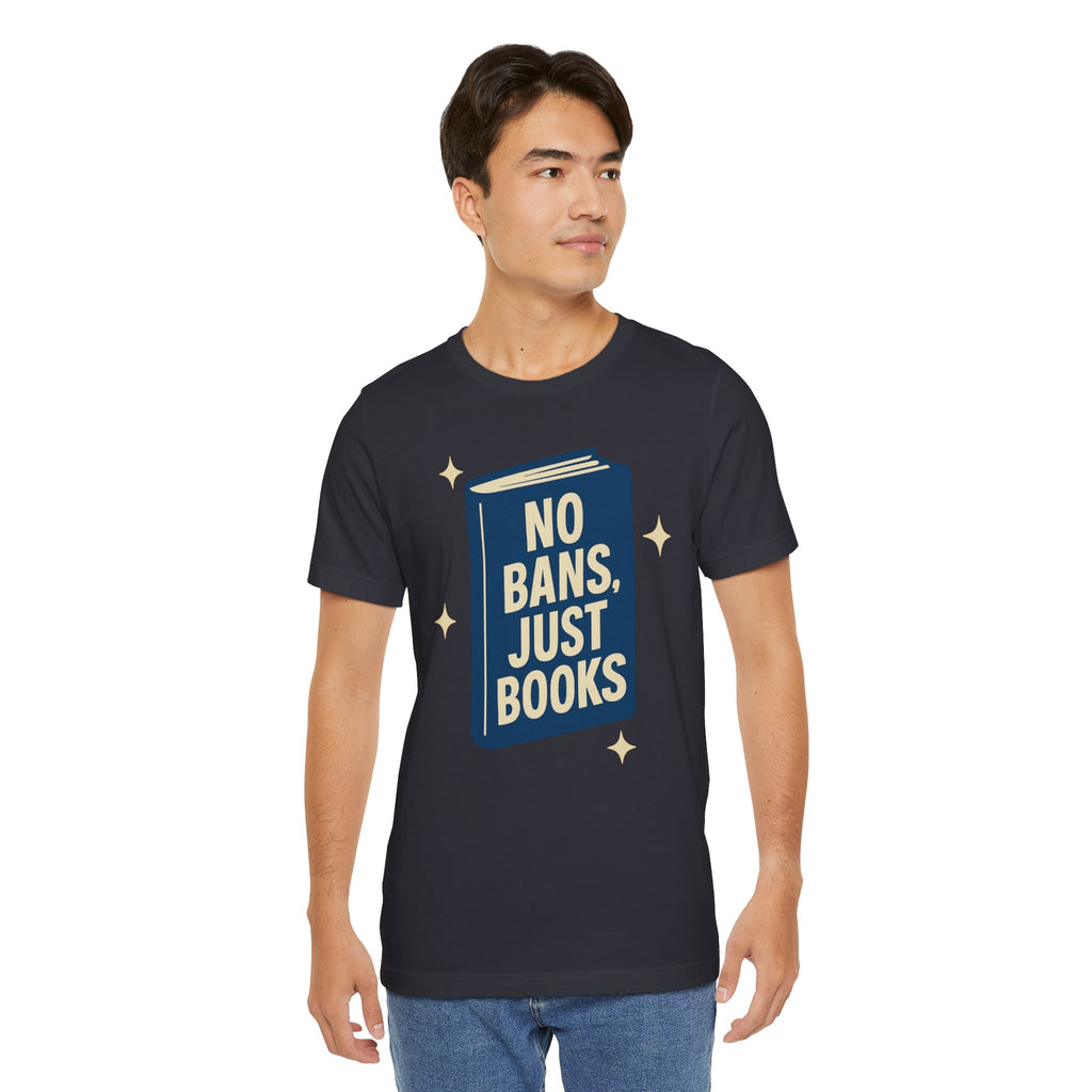 No Bans, Just Books tee  —  Dark gray-  accent — angled lifestyle
