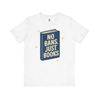 No Bans, Just Books tee — White - accent — angled flat lay
