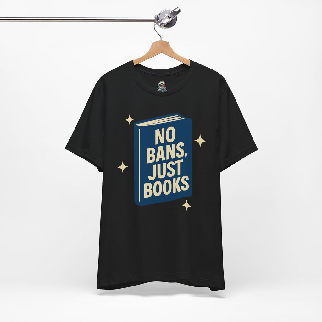 No Bans, Just Books tee  — Black - accent — angled hanging
