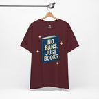 No Bans, Just Books tee — Maroon  - accent — angled hanging
