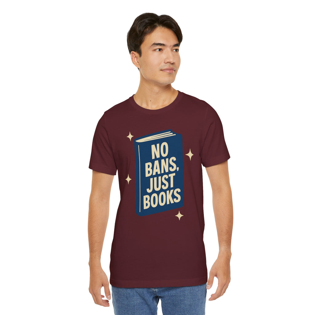 No Bans, Just Books tee  — Maroon  - accent — angled lifestyle
