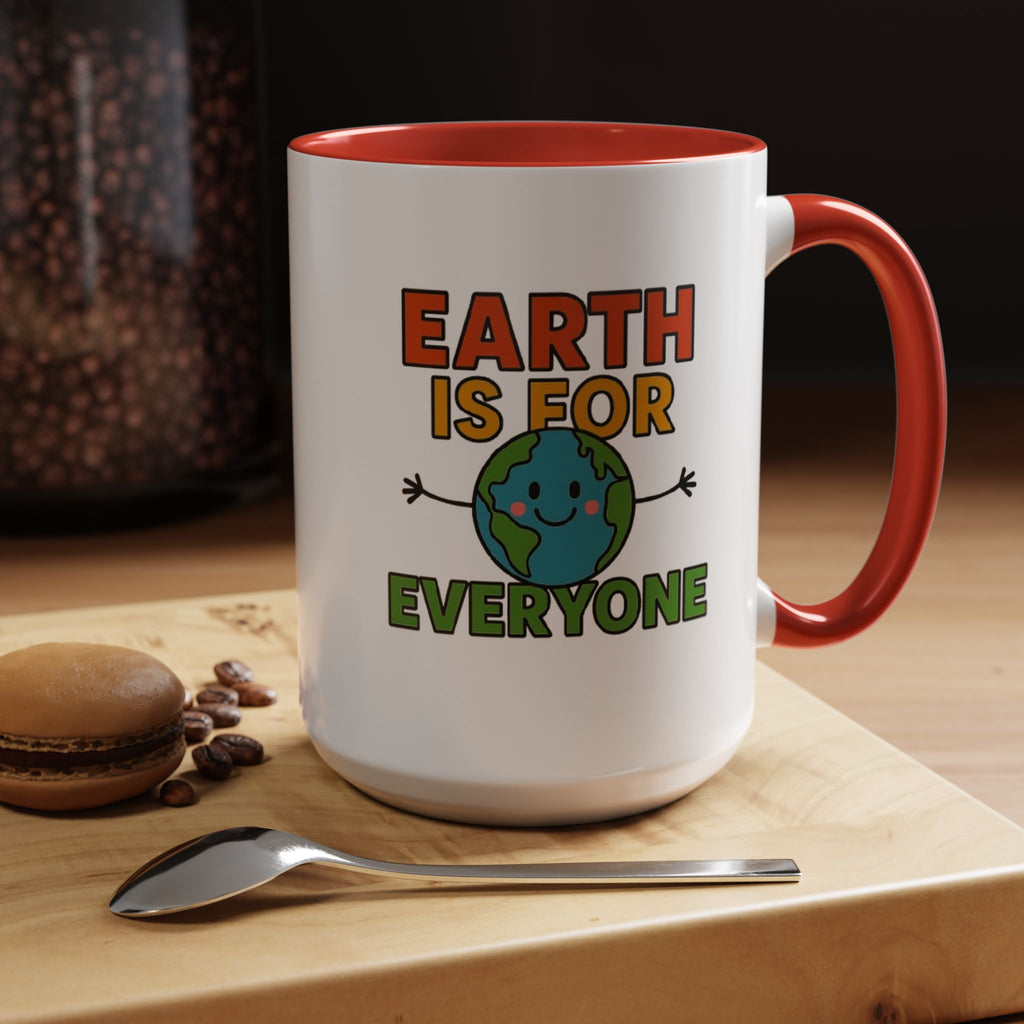 Earth is for Everyone — 15oz — Red - accent — angled lifestyle