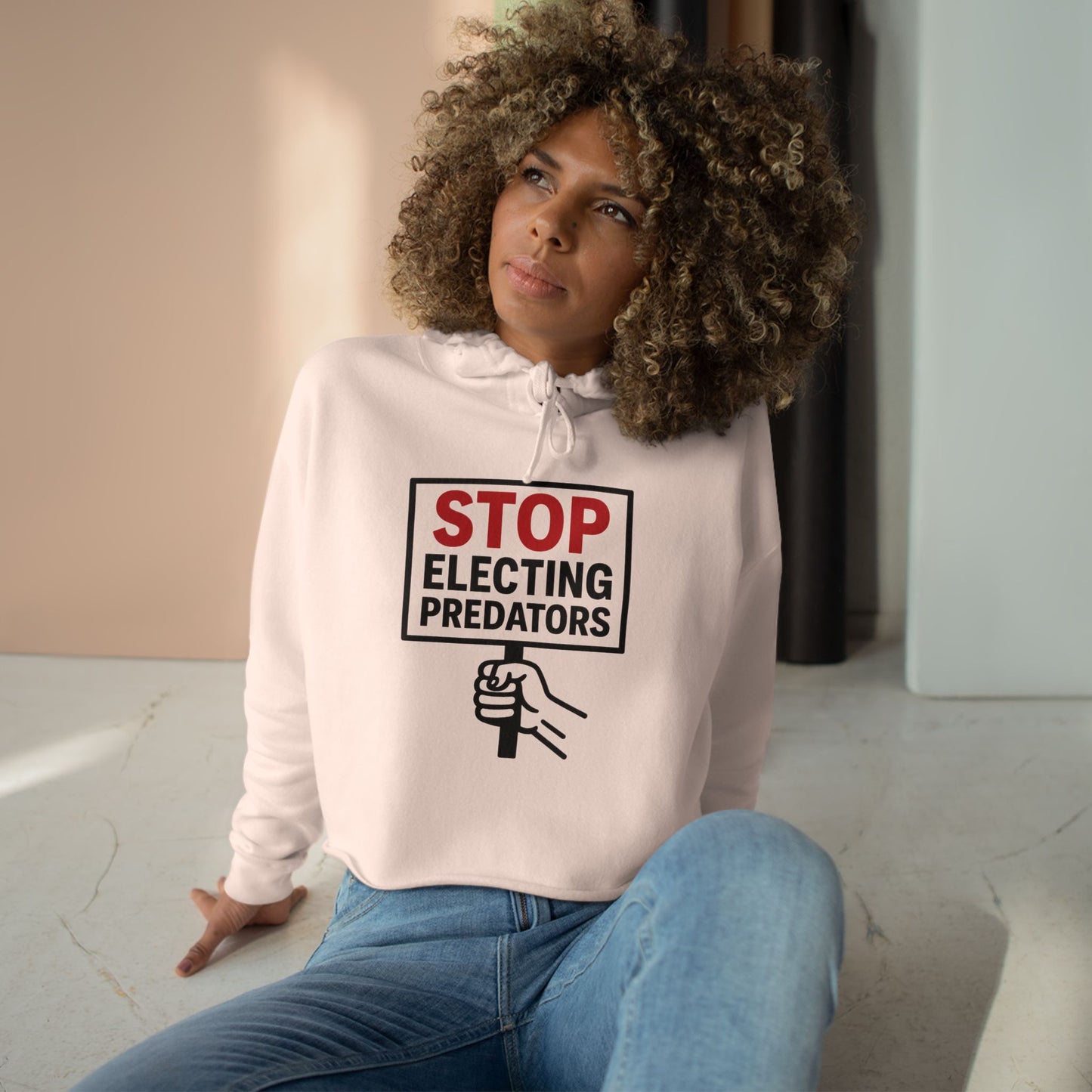 Stop Electing Predators –  Unisex Cropped Protest Hoodie (Size XS-L)