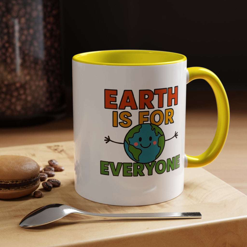 Earth is for Everyone — 11oz — Yellow - accent — angled lifestyle