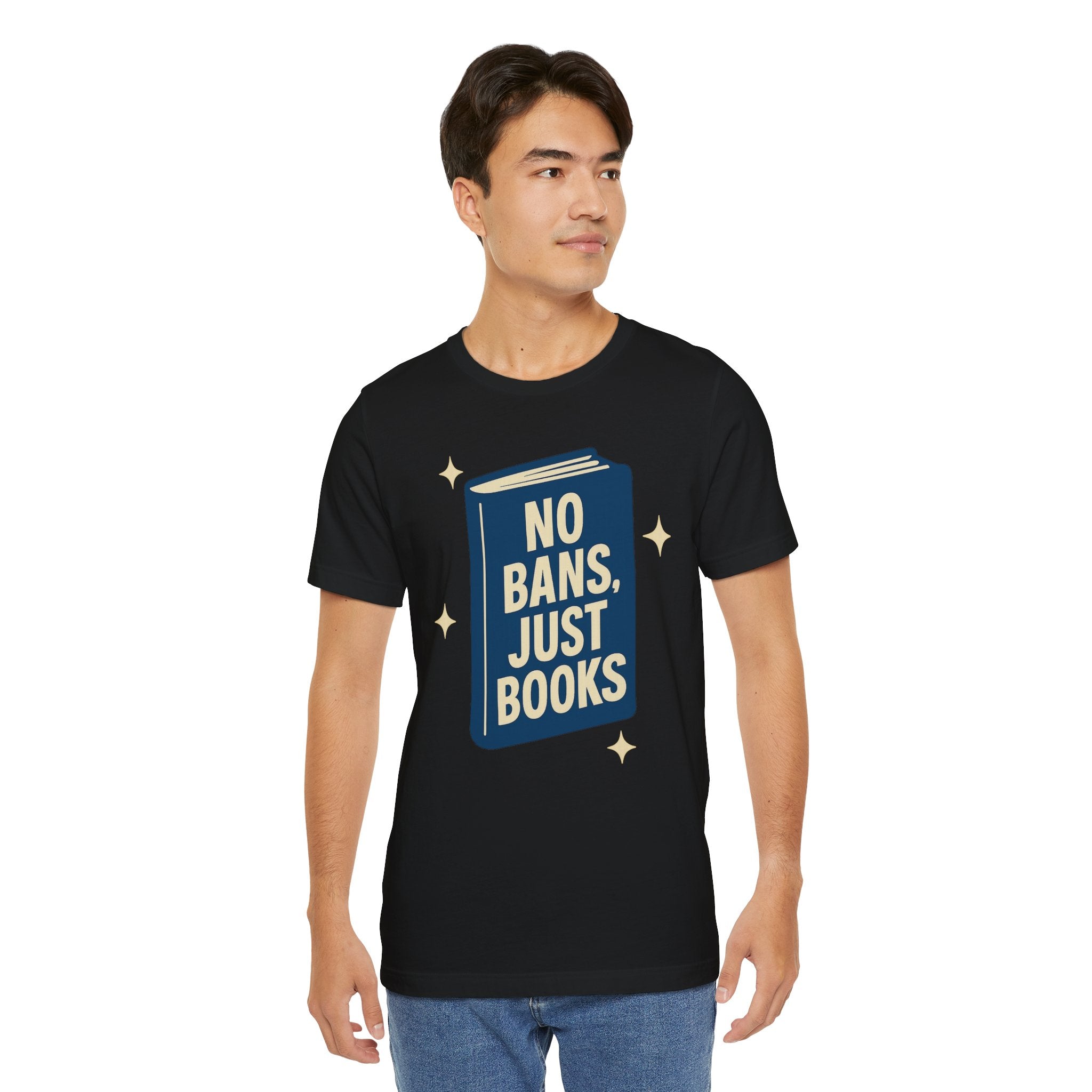 No Bans, Just Books tee — Black - accent — angled lifestyle
