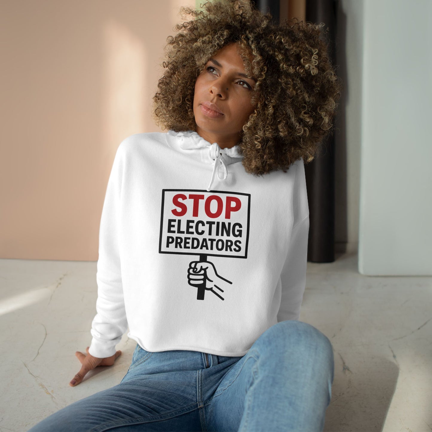 Stop Electing Predators –  Unisex Cropped Protest Hoodie (Size XS-L)