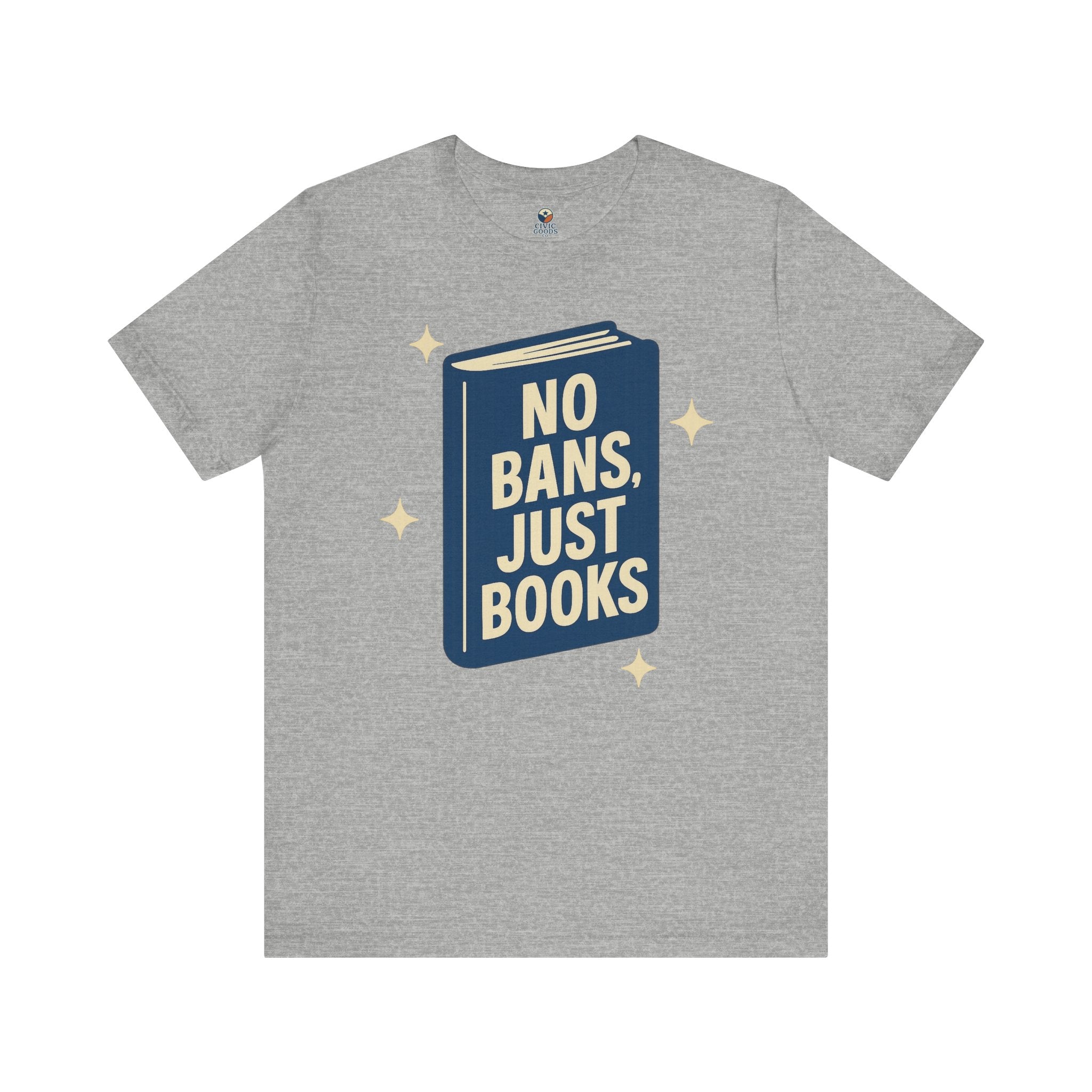 No Bans, Just Books tee  — Athletic Heather - accent — angled flat lay
