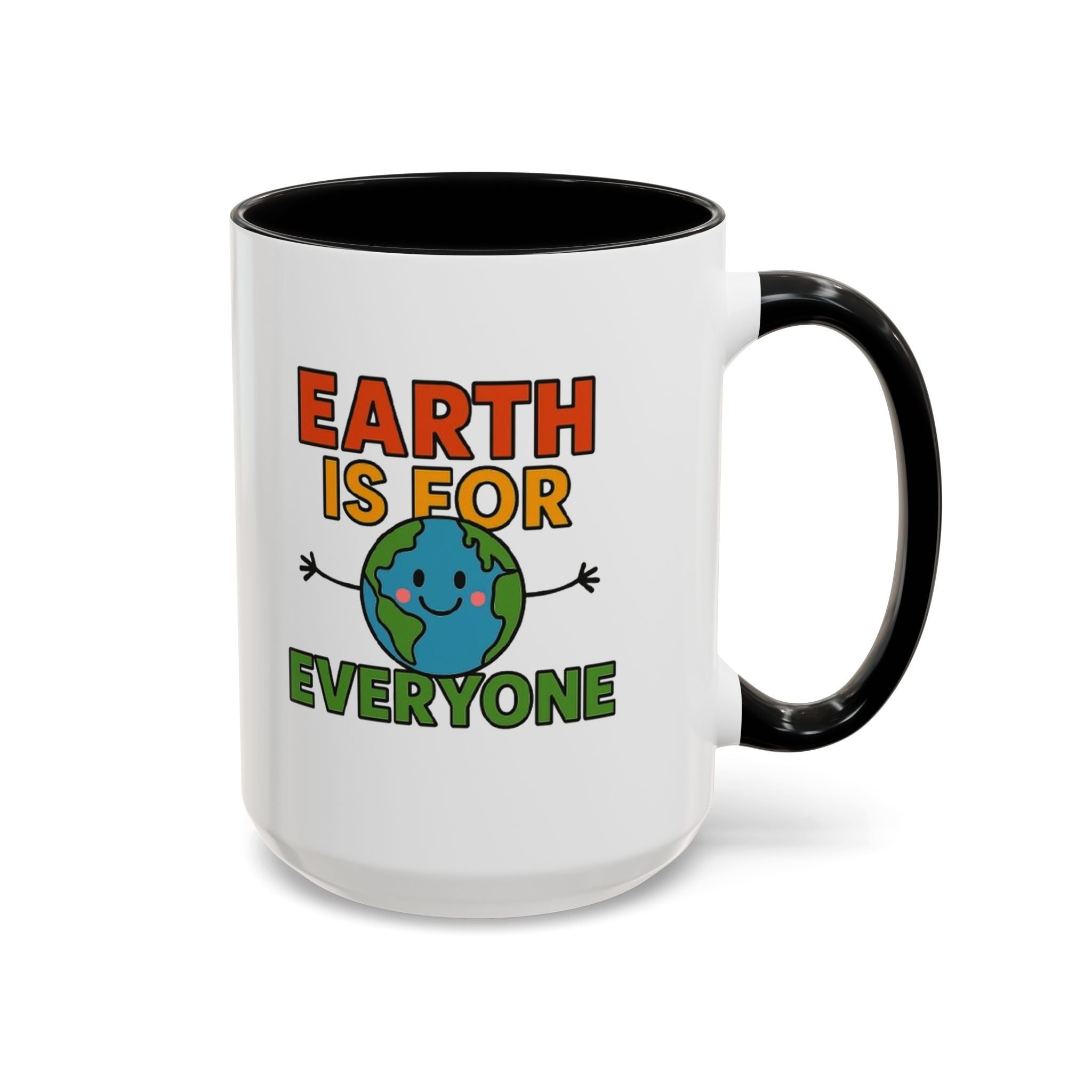 Earth is for Everyone  — 15oz — Black - accent — angled flat lay