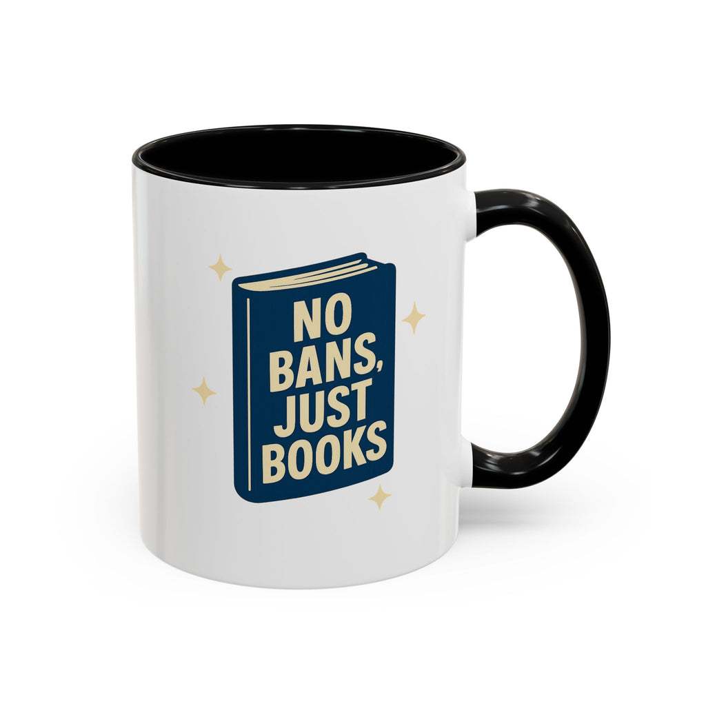 No Bans, Just Books  — 11oz — Black - accent — angled flat lay
