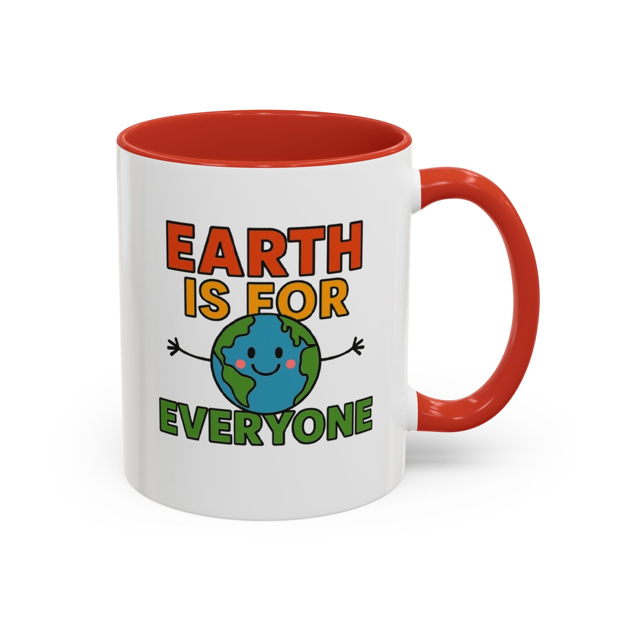 Earth is for Everyone  — 11oz — Red - accent — angled flat lay