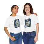 No Bans, Just Books tee — White  - accent — angled Duo

