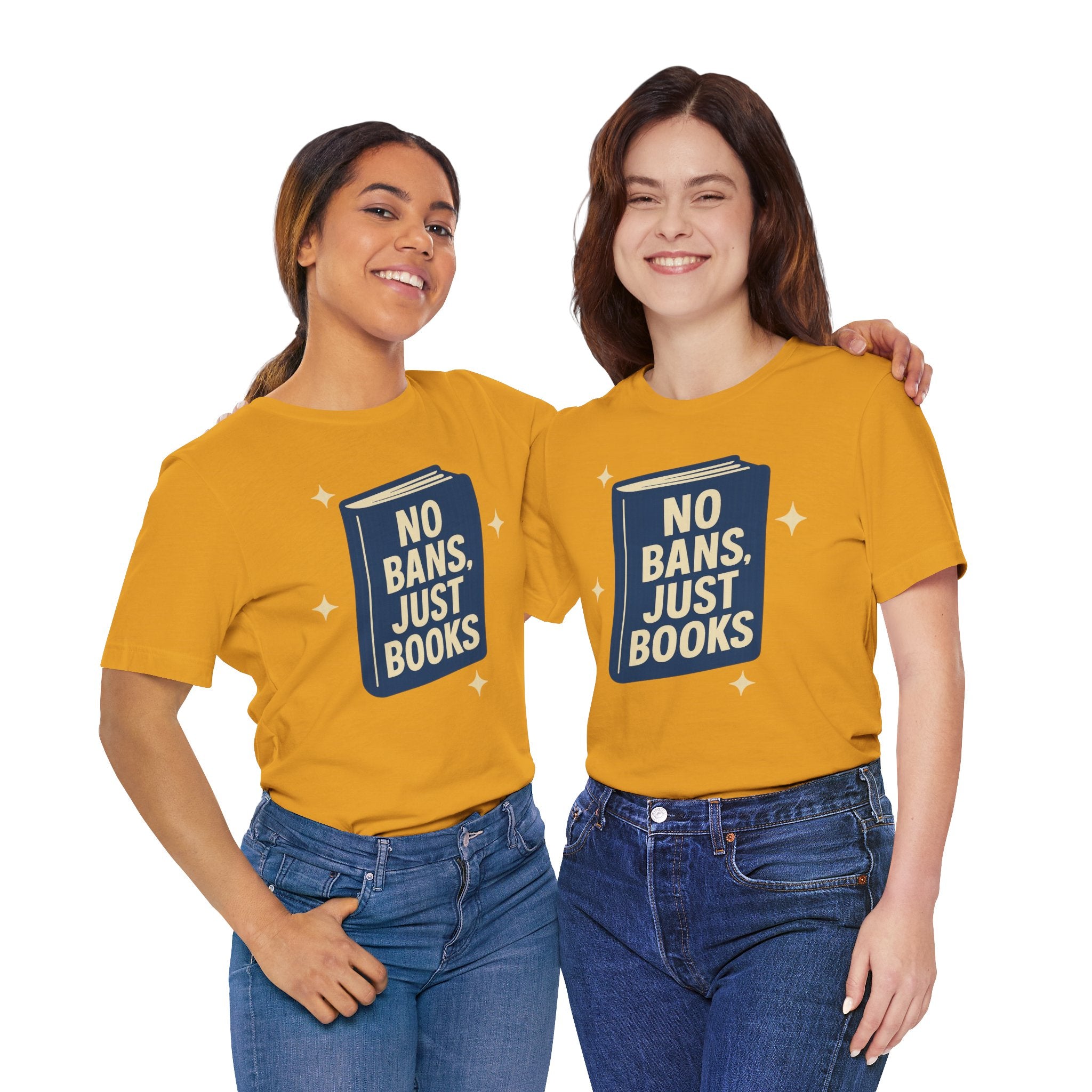 No Bans, Just Books tee  — Mustard  - accent — angled Duo
