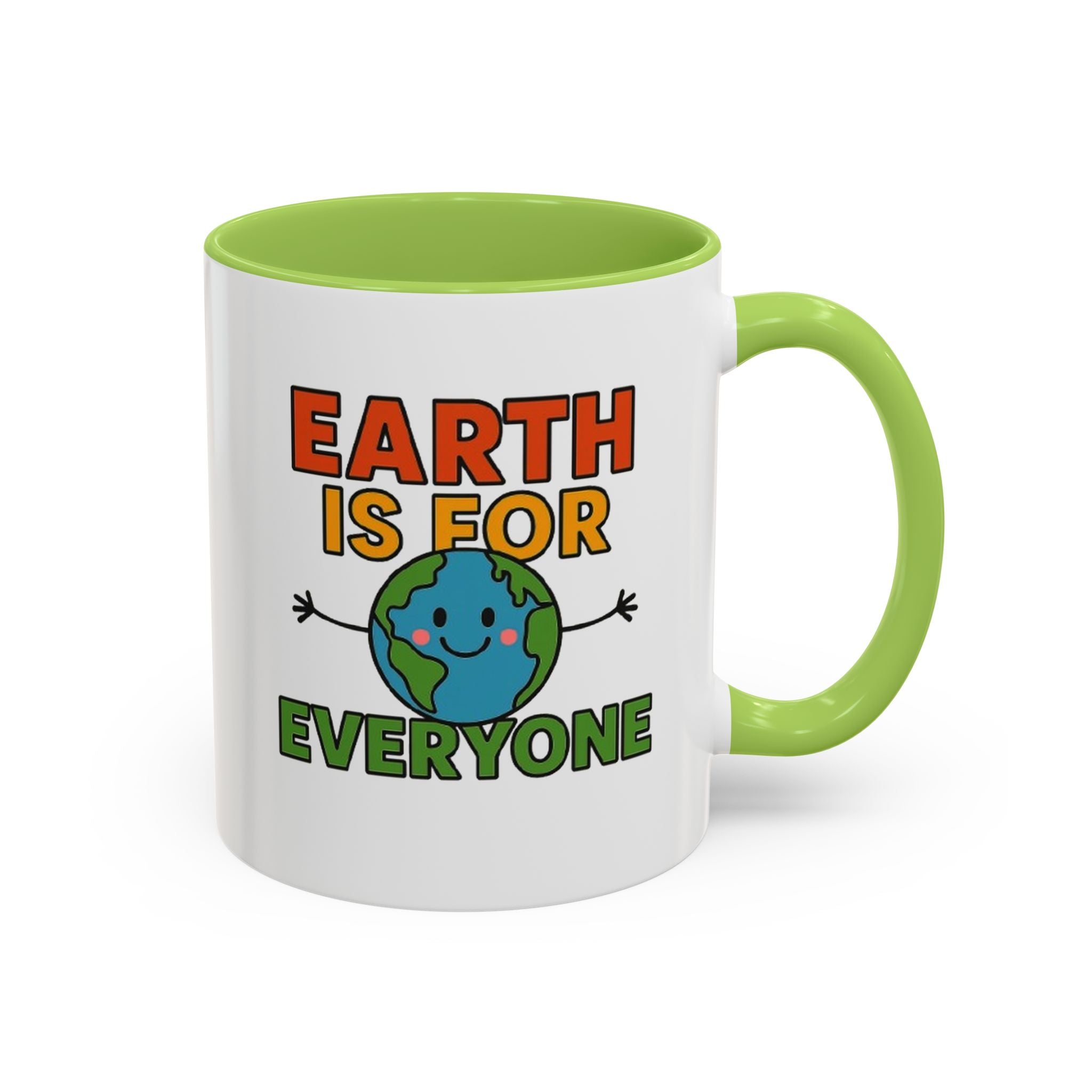 Earth is for Everyone  — 11oz — Light Green - accent — angled flat lay