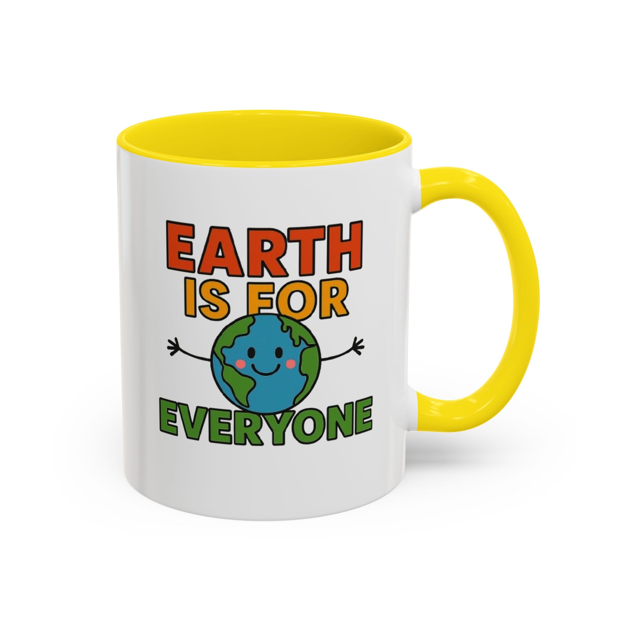 Earth is for Everyone  — 11oz — Yellow - accent — angled flat lay
