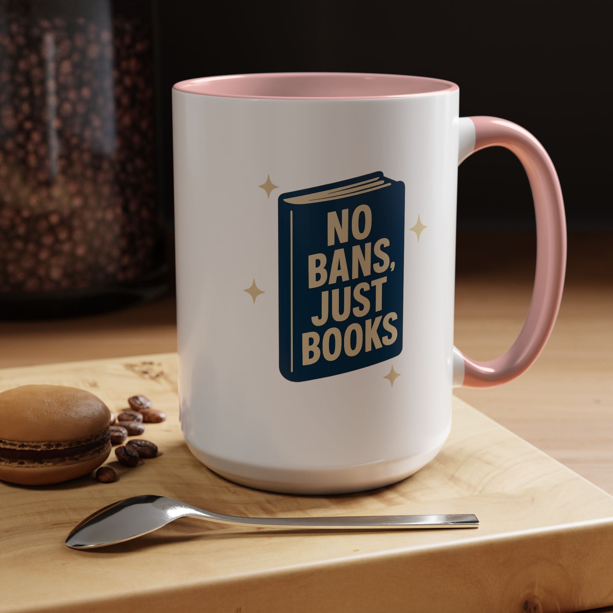 Planet Over Profits mug — 15oz — Pink - accent — angled lifestyle
