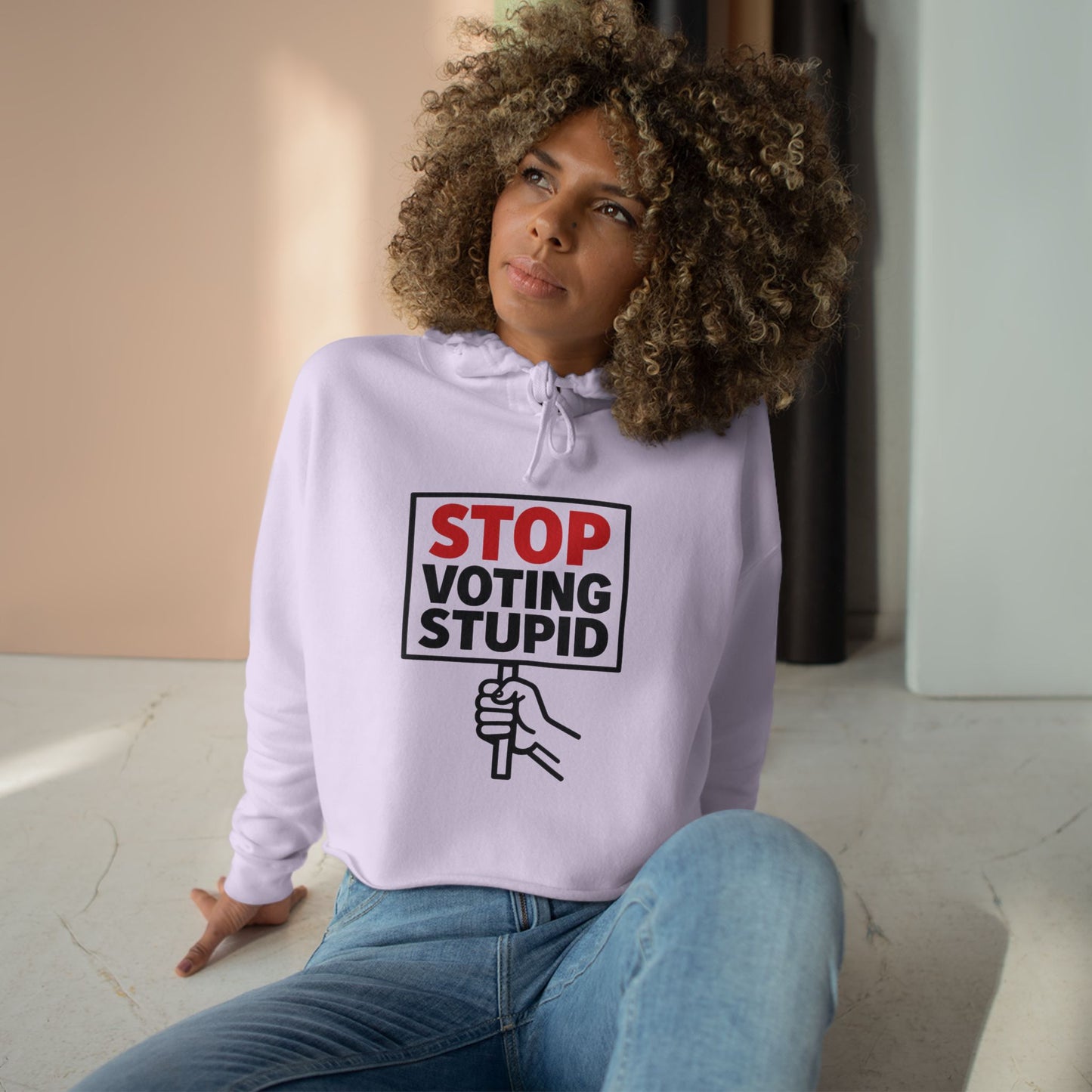 Stop Voting Stupid –  Unisex Cropped Protest Hoodie (Size XS-L)