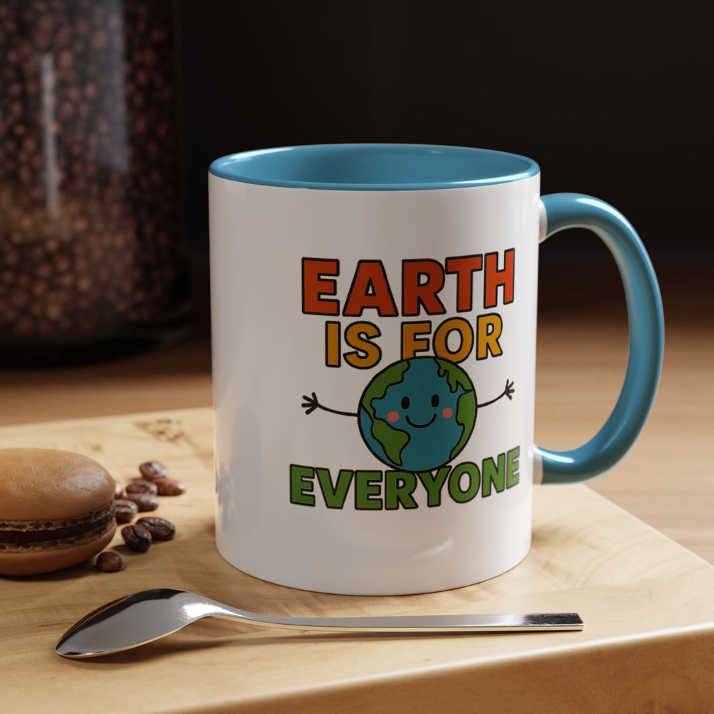 Earth is for Everyone — 11oz — Light Blue - accent — angled lifestyle