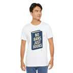 No Bans, Just Books tee — White  - accent — angled lifestyle

