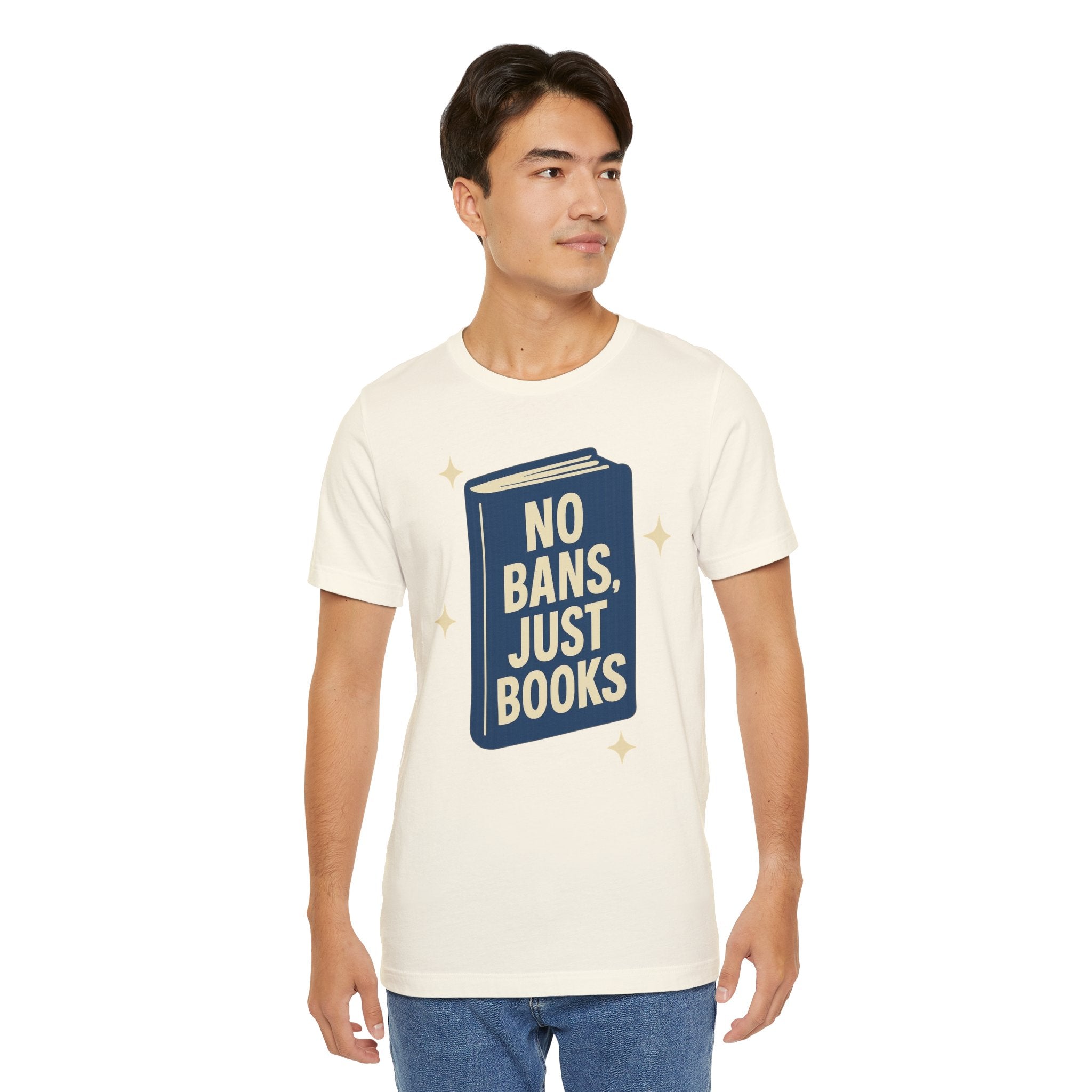 No Bans, Just Books tee — Natural- accent — angled lifestyle
