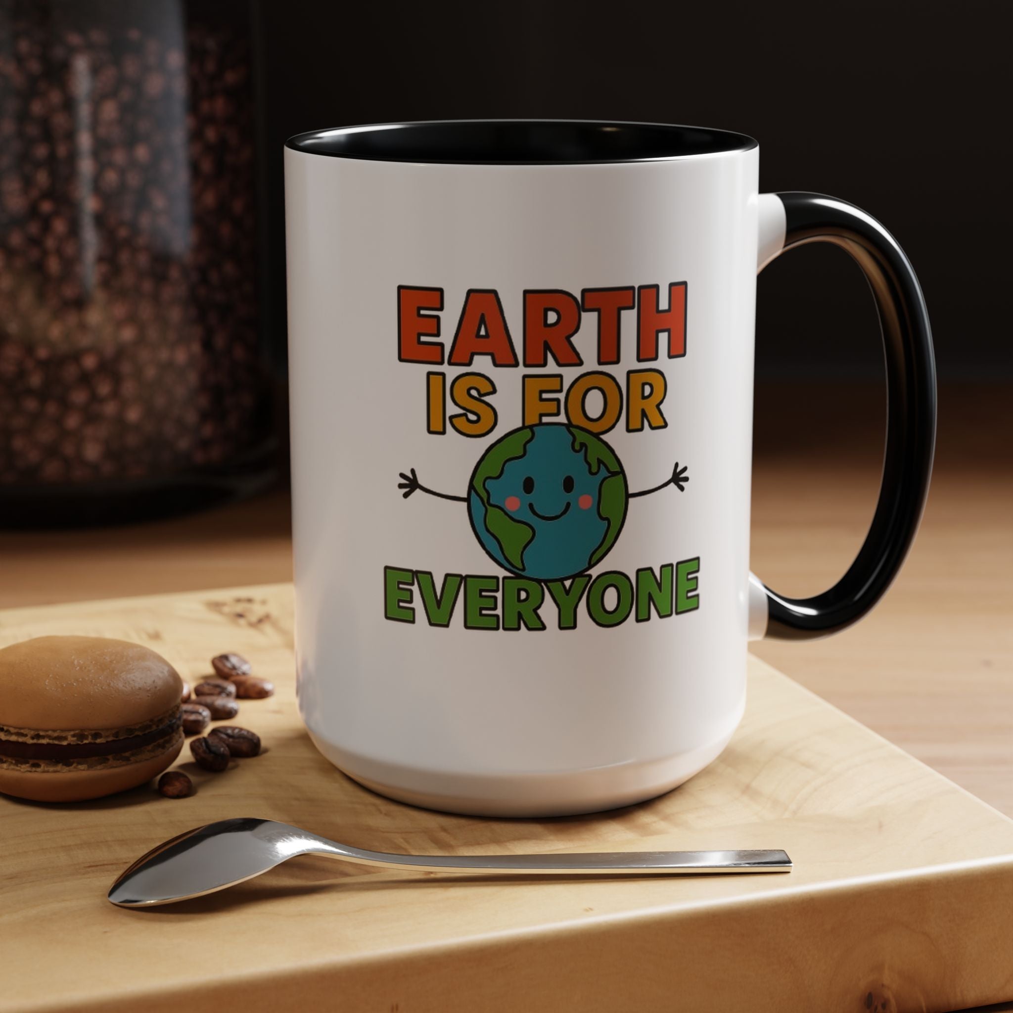 Earth is for Everyone — 15oz — Black - accent — angled lifestyle