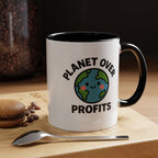 Planet Over Profits mug — 11oz — Black - accent — angled lifestyle
