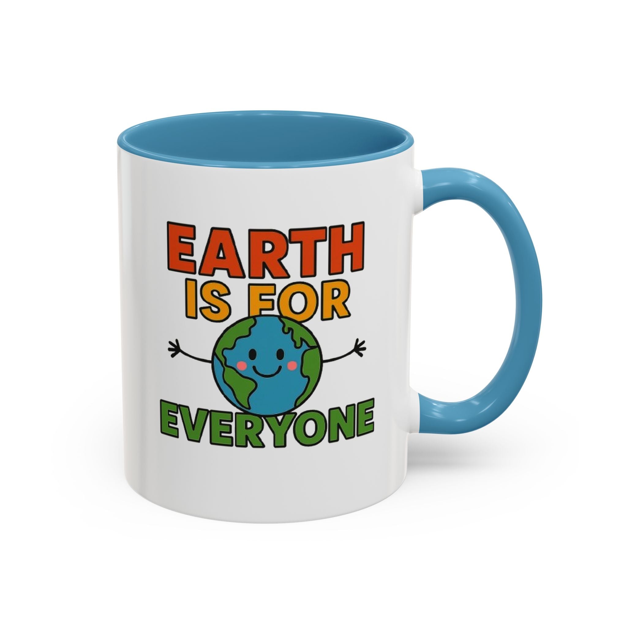 Earth is for Everyone — 15oz — Light Blue - accent — angled flat lay

