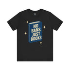 No Bans, Just Books tee — Black - accent — angled flat lay
