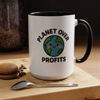 Planet Over Profits mug — 15oz — Black - accent — angled lifestyle
